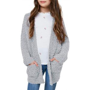 imageImily Bela Girls Cardigan Open Front Popcorn Knit Long Sleeve Sweaters Coat with PocketsGrey