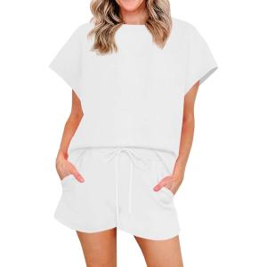 imageImily Bela Womens 2 Piece Lounge Sets Summer Short Sleeve Tops and Shorts Set Airport Travel OutfitsWhite