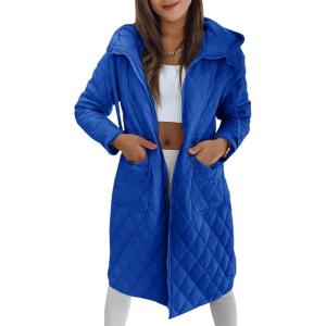 imageImily Bela Womens Long Quilted Jackets Zip Up Hooded Drawstring Waist Coats with PocketsBlue