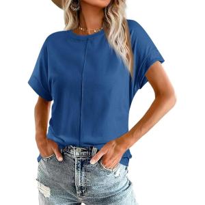 imageImily Bela Womens Short Sleeve T Shirts Summer Crew Neck Dressy Casual Tops Basic Trendy TeesBlue
