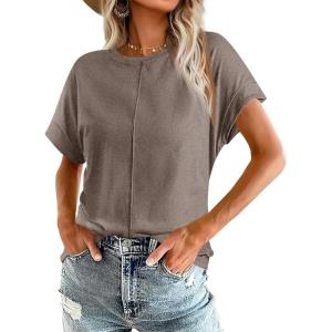 imageImily Bela Womens Short Sleeve T Shirts Summer Crew Neck Dressy Casual Tops Basic Trendy TeesCoffee