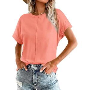 imageImily Bela Womens Short Sleeve T Shirts Summer Crew Neck Dressy Casual Tops Basic Trendy TeesCoral