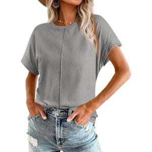 imageImily Bela Womens Short Sleeve T Shirts Summer Crew Neck Dressy Casual Tops Basic Trendy TeesGray