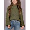 imageImily Bela Girls Sweaters Kids Casual Bell Sleeve Knit Pullover Jumper TopsArmy Green