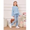 imageImily Bela Girls Sweaters Kids Casual Bell Sleeve Knit Pullover Jumper TopsBlue