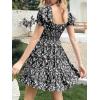 imageImily Bela Womens Summer Dress Ruffle Sleeve Sqaure Neck Smocked Sun Dress Casual Boho Beach Floral Mini DressBlack