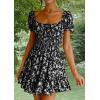 imageImily Bela Womens Summer Dress Ruffle Sleeve Sqaure Neck Smocked Sun Dress Casual Boho Beach Floral Mini DressBlack