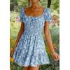 imageImily Bela Womens Summer Dress Ruffle Sleeve Sqaure Neck Smocked Sun Dress Casual Boho Beach Floral Mini DressBlue