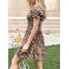 imageImily Bela Womens Summer Dress Ruffle Sleeve Sqaure Neck Smocked Sun Dress Casual Boho Beach Floral Mini DressCoffee