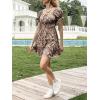 imageImily Bela Womens Summer Dress Ruffle Sleeve Sqaure Neck Smocked Sun Dress Casual Boho Beach Floral Mini DressCoffee