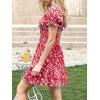 imageImily Bela Womens Summer Dress Ruffle Sleeve Sqaure Neck Smocked Sun Dress Casual Boho Beach Floral Mini DressCrimson