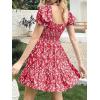 imageImily Bela Womens Summer Dress Ruffle Sleeve Sqaure Neck Smocked Sun Dress Casual Boho Beach Floral Mini DressCrimson