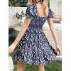 imageImily Bela Womens Summer Dress Ruffle Sleeve Sqaure Neck Smocked Sun Dress Casual Boho Beach Floral Mini DressDark Blue