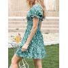 imageImily Bela Womens Summer Dress Ruffle Sleeve Sqaure Neck Smocked Sun Dress Casual Boho Beach Floral Mini DressDark Green
