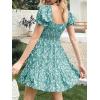 imageImily Bela Womens Summer Dress Ruffle Sleeve Sqaure Neck Smocked Sun Dress Casual Boho Beach Floral Mini DressDark Green