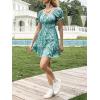 imageImily Bela Womens Summer Dress Ruffle Sleeve Sqaure Neck Smocked Sun Dress Casual Boho Beach Floral Mini DressDark Green
