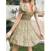 imageImily Bela Womens Summer Dress Ruffle Sleeve Sqaure Neck Smocked Sun Dress Casual Boho Beach Floral Mini DressLight Green