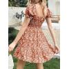 imageImily Bela Womens Summer Dress Ruffle Sleeve Sqaure Neck Smocked Sun Dress Casual Boho Beach Floral Mini DressPink