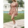 imageImily Bela Womens Summer Dress Ruffle Sleeve Sqaure Neck Smocked Sun Dress Casual Boho Beach Floral Mini DressPink