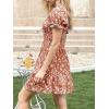 imageImily Bela Womens Summer Dress Ruffle Sleeve Sqaure Neck Smocked Sun Dress Casual Boho Beach Floral Mini DressPink