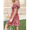 imageImily Bela Womens Summer Dress Ruffle Sleeve Sqaure Neck Smocked Sun Dress Casual Boho Beach Floral Mini DressRed