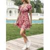imageImily Bela Womens Summer Dress Ruffle Sleeve Sqaure Neck Smocked Sun Dress Casual Boho Beach Floral Mini DressRed