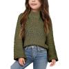 imageImily Bela Girls Sweaters Kids Casual Bell Sleeve Knit Pullover Jumper TopsArmy Green