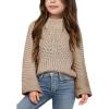 imageImily Bela Girls Sweaters Kids Casual Bell Sleeve Knit Pullover Jumper TopsKhaki