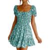 imageImily Bela Womens Summer Dress Ruffle Sleeve Sqaure Neck Smocked Sun Dress Casual Boho Beach Floral Mini DressDark Green