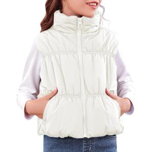 imageImily Bela Girls Puffer Vest Stand Collar Sleeveless Warm Jacket Cute Outerwear With Pockets 714 YearsBeige