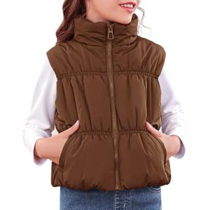 imageImily Bela Girls Puffer Vest Stand Collar Sleeveless Warm Jacket Cute Outerwear With Pockets 714 YearsCoffee