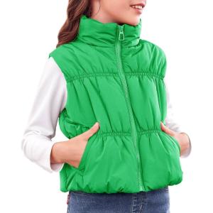 imageImily Bela Girls Puffer Vest Stand Collar Sleeveless Warm Jacket Cute Outerwear With Pockets 714 YearsGreen