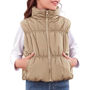 imageImily Bela Girls Puffer Vest Stand Collar Sleeveless Warm Jacket Cute Outerwear With Pockets 714 YearsKhaki