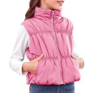 imageImily Bela Girls Puffer Vest Stand Collar Sleeveless Warm Jacket Cute Outerwear With Pockets 714 YearsPink