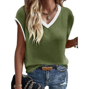 imageImily Bela Summer Cap Sleeve Sweater Vest for Women Casual V Neck Sleeveless Knit Pullover Tank Tops 2025 Spring ShirtsArmy Green