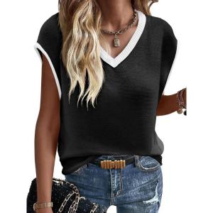 imageImily Bela Summer Cap Sleeve Sweater Vest for Women Casual V Neck Sleeveless Knit Pullover Tank Tops 2025 Spring ShirtsBlack