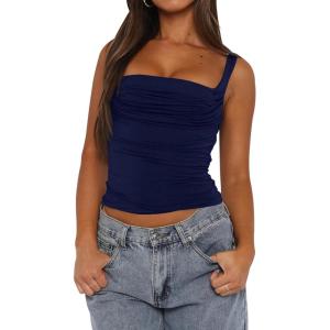 imageImily Bela Womens Summer Tank Tops Ruched Double Lined Sleeveless Y2K Going Out Crop ShirtsNavy