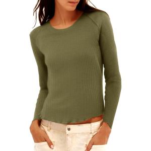 imageImily Bela Womens Waffle Knit Long Sleeve TShirts Slim Fit Crew Neck Basic Tee 2025 Trendy Spring Summer TopsArmy Green