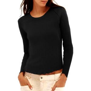 imageImily Bela Womens Waffle Knit Long Sleeve TShirts Slim Fit Crew Neck Basic Tee 2025 Trendy Spring Summer TopsBlack
