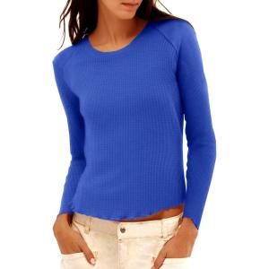 imageImily Bela Womens Waffle Knit Long Sleeve TShirts Slim Fit Crew Neck Basic Tee 2025 Trendy Spring Summer TopsBlue
