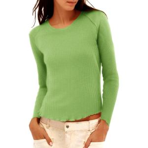 imageImily Bela Womens Waffle Knit Long Sleeve TShirts Slim Fit Crew Neck Basic Tee 2025 Trendy Spring Summer TopsGreen