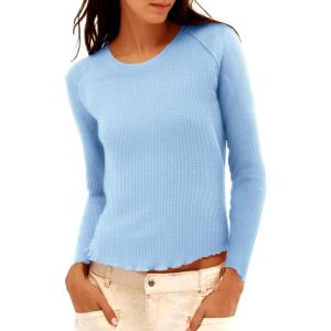imageImily Bela Womens Waffle Knit Long Sleeve TShirts Slim Fit Crew Neck Basic Tee 2025 Trendy Spring Summer TopsSky Blue