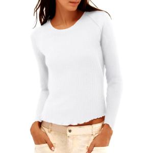 imageImily Bela Womens Waffle Knit Long Sleeve TShirts Slim Fit Crew Neck Basic Tee 2025 Trendy Spring Summer TopsWhite