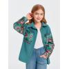 imageImily Bela Girls Aztec Print Corduroy Jacket Fall Button Down Long Sleeve Shirt Overszied ShacketLake Green