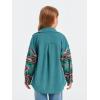 imageImily Bela Girls Aztec Print Corduroy Jacket Fall Button Down Long Sleeve Shirt Overszied ShacketLake Green