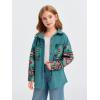 imageImily Bela Girls Aztec Print Corduroy Jacket Fall Button Down Long Sleeve Shirt Overszied ShacketLake Green