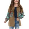 imageImily Bela Girls Aztec Print Corduroy Jacket Fall Button Down Long Sleeve Shirt Overszied ShacketBrown