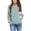 imageImily Bela Girls Turtleneck Sweaters Kids Batwing Sleeve Knit Clothes Chunky Pullover JumperZ3cable Knitgreen