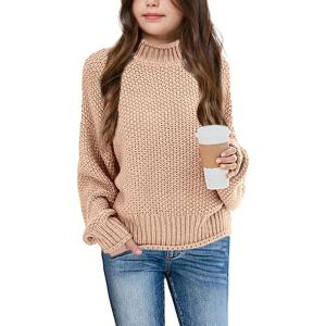imageImily Bela Girls Turtleneck Sweaters Kids Batwing Sleeve Knit Clothes Chunky Pullover JumperAapricot