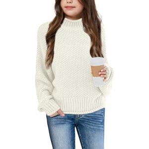 imageImily Bela Girls Turtleneck Sweaters Kids Batwing Sleeve Knit Clothes Chunky Pullover JumperAbeige